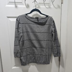 Ann Taylor Charcoal Striped Crew Neck Sweater